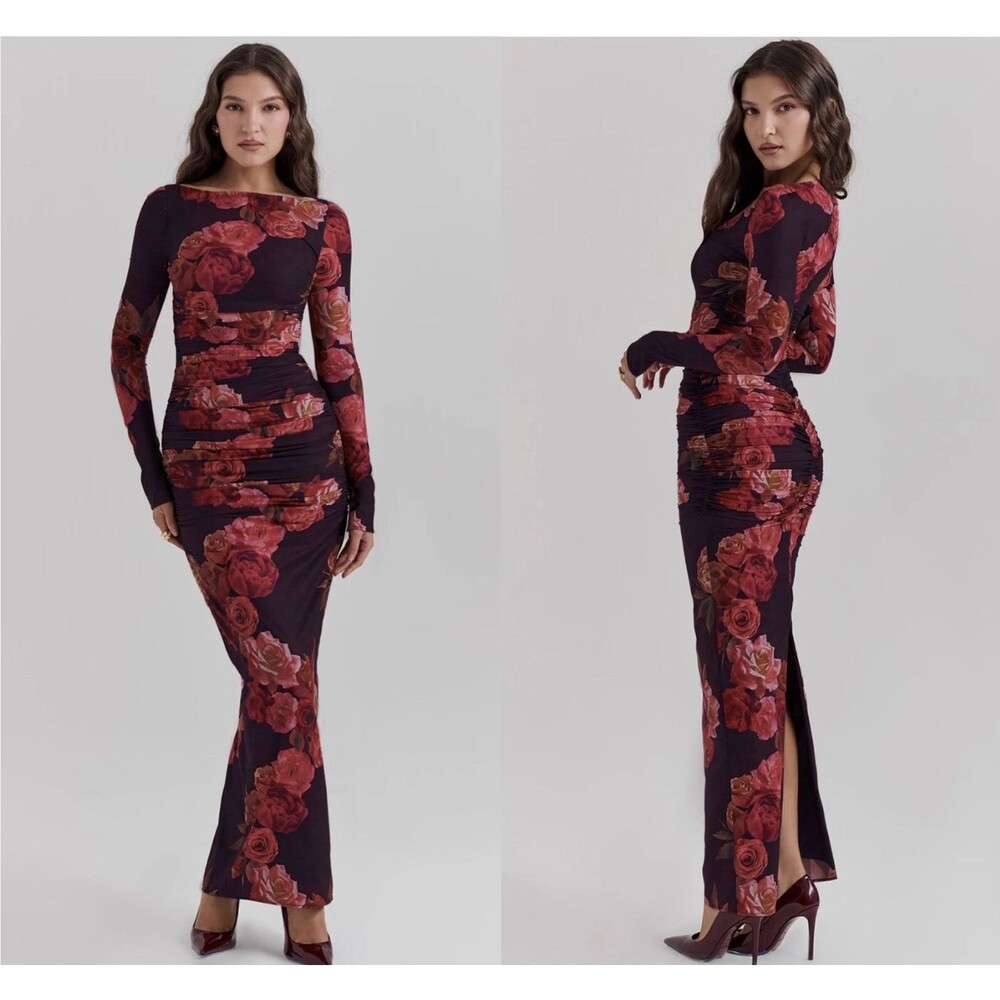 House of CB Floral Maxi Dress - Red and Black
